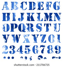 Grunge full alphabet and numbers