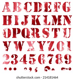 Grunge full alphabet and numbers 