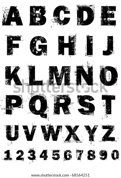 Grunge Full Alphabet Numbers Stock Vector (Royalty Free) 68564251 ...