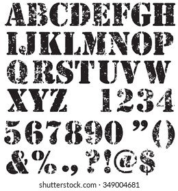 Vector Latin Stamp Font. Vector Stamp Abc with Grunge Texture