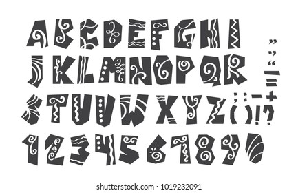 Grunge full alphabet and numerals vector illustration. Modern calligraphy. Isolated on white background