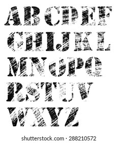 Grunge full alphabet. Stamp dotted letters.