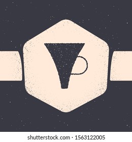 Grunge Funnel or filter icon isolated on grey background. Monochrome vintage drawing. Vector Illustration