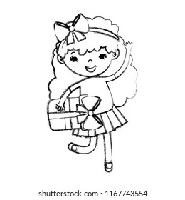 grunge funny girl child with present box