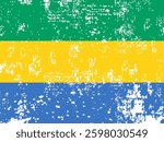 Grunge Gabon Flag. Painted brush stroke. Watercolor drawing, vintage flag Gabon. National flag Gabon with coat arms. Independence Day. Banner, poster template.