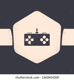 Grunge Gamepad icon isolated on grey background. Game controller. Monochrome vintage drawing. Vector Illustration