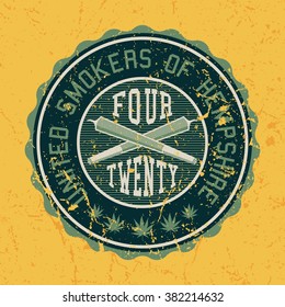 Grunge Ganja Marijuana Weed Vector Badge Design