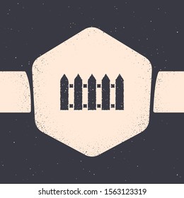 Grunge Garden fence wooden icon isolated on grey background. Monochrome vintage drawing. Vector Illustration