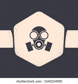 Grunge Gas mask icon isolated on grey background. Respirator sign. Monochrome vintage drawing. Vector Illustration