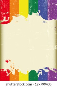 Grunge Gay flag. A poster with a large scratched frame and a grunge rainbow flag for your publicity.