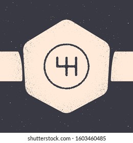 Grunge Gear shifter icon isolated on grey background. Transmission icon. Monochrome vintage drawing. Vector Illustration