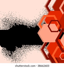 Grunge ged banner witn hexagons. Vector illustration