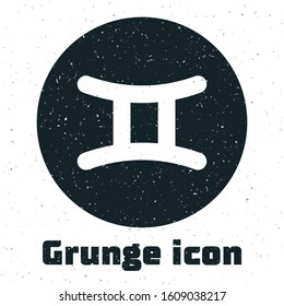 Grunge Gemini zodiac sign icon isolated on white background. Astrological horoscope collection.  Vector Illustration