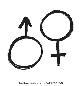 Grunge Gender Symbol Icons, Vector Illustration 