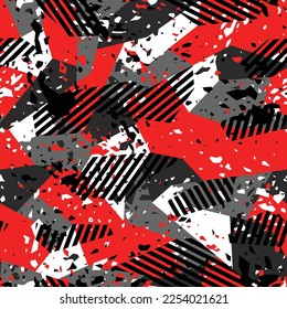 Grunge geometric camouflage texture seamless pattern. Abstract modern endless split polygonal and striped trendy ornament for fabric and fashion textile print. Vector background.