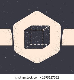 Grunge Geometrische Figur Cube Symbol einzeln auf grauem Hintergrund. Abstrakte Form. Geometrisches Ornament. Einfarbige Vintage-Zeichnung. Vektorillustration-Illustration