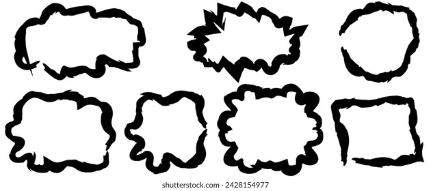 Grunge Geometric Frame set. Blank Textbox Shape collection. Textbox design with ripped edges. Frame from Brush. Vector illustration can used web and social media design. EPS 10 