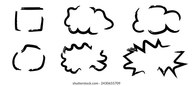 Grunge Geometric Frame set isolated white background. Blank Textbox Shape collection. Black Textbox design. Frame from Brush. Vector illustration can used web and social media design. EPS 10 