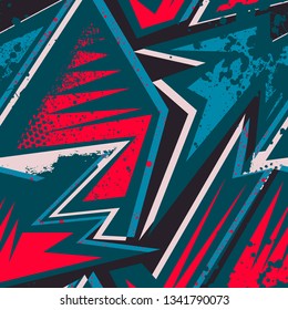 Grunge geometric pattern for girls, boys, fashion textile, sport clothes. Urban modern design with curved shapes, spray paint elements. 
