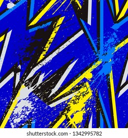 Grunge geometric pattern for girls, boys, fashion textile, sport clothes. Urban modern design with curved shapes, spray paint elements. Chaotic guys repeated backdrop