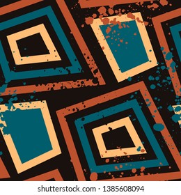 Grunge geometric pattern for girls, boys, fashion textile, sport clothes. Urban modern design with curved shape, spray paint elements. Chaotic guys repeated backdrop