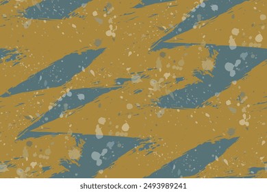 Grunge geometric pattern with splatters. Textured ornament with zig zag lines. 
