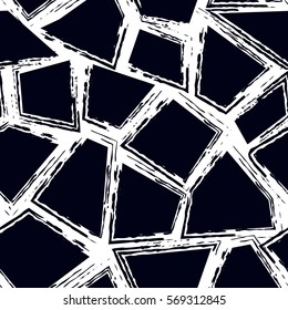 Grunge geometric seamless pattern. Black and white wallpaper. Monochrome repeated backdrop for boys, textile, wrapping paper.
