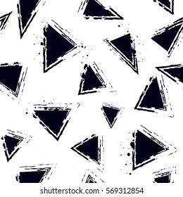 Grunge geometric seamless pattern. Black and white wallpaper. Monochrome repeated backdrop for boys, textile, wrapping paper.