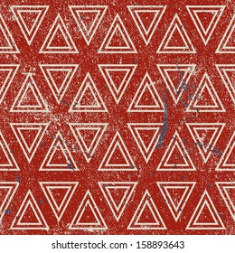 Grunge geometric seamless pattern, vintage vector repeat background with aged texture.