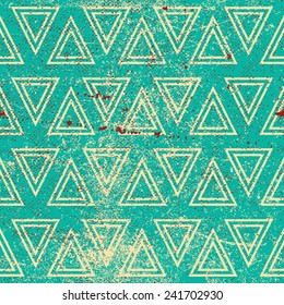 Grunge geometric seamless pattern, vintage vector repeat background with aged texture.