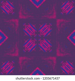 Grunge geometric tile seamless pattern, abstract colorful background, texture.
