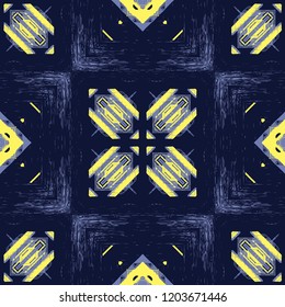 Grunge geometric tile seamless pattern, abstract colorful background, texture.