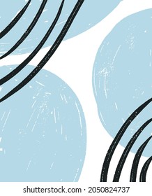 Grunge Geometric Vector Print. Black Freehand Lines and Light Blue Spots Isolated on a White Background. Simple Abstract Vector Prints Ideal for Layout, Cover, Decoration. Minimalist Art.