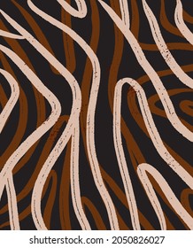 Grunge Geometric Vector Print. Brown and Beige Freehand Lines Isolated on a Black Background. Simple Abstract Vector Prints Ideal for Layout, Cover, Decoration. Minimalist Art.