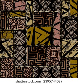 Grunge Geometric Vector Seamless Pattern made in ethnic style. African traditional design. Creative boho pattern.