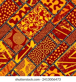 Grunge Geometric Vector Seamless Pattern made in ethnic style. African traditional design. Creative boho pattern.