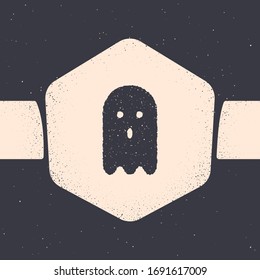 Grunge Ghost icon isolated on grey background. Monochrome vintage drawing. Vector Illustration