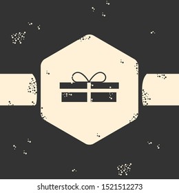 Grunge gift box icon isolated on grey background