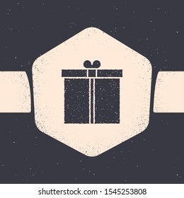 Grunge Gift box icon isolated on grey background. Monochrome vintage drawing. Vector Illustration