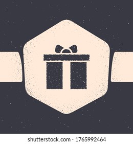 Icono de la caja de regalo Grunge aislado en fondo gris. Feliz cumpleaños. Dibujo vintage monocromo. Vector