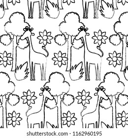 grunge giraffe with exotic flower and tree background