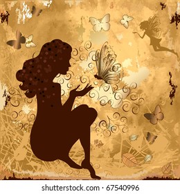 grunge girl with butterflies