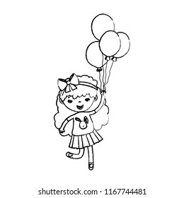 grunge girl child with curly hair and balloons