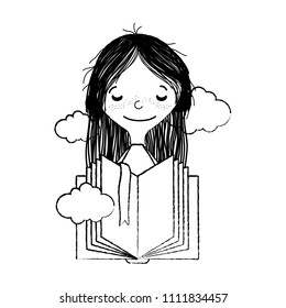 grunge girl with closed eyes and open book