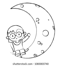 grunge girl hairstyle and glasses seating in the moon
