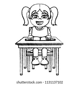 grunge girl sitting school chair with a book