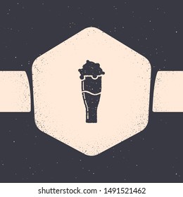 Grunge Glass of beer icon isolated on grey background. Monochrome vintage drawing. Vector Illustration