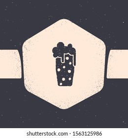 Grunge Glass of beer icon isolated on grey background. Monochrome vintage drawing. Vector Illustration