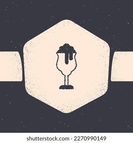 Grunge Glass of beer icon isolated on grey background. Monochrome vintage drawing. Vector
