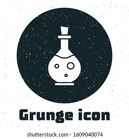 Grunge Glass bottle with magic elixir icon isolated on white background. Computer game asset.  Vector Illustration